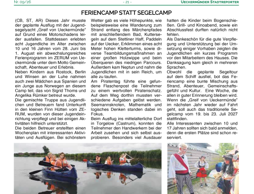 Feriencamp statt Segelcamp